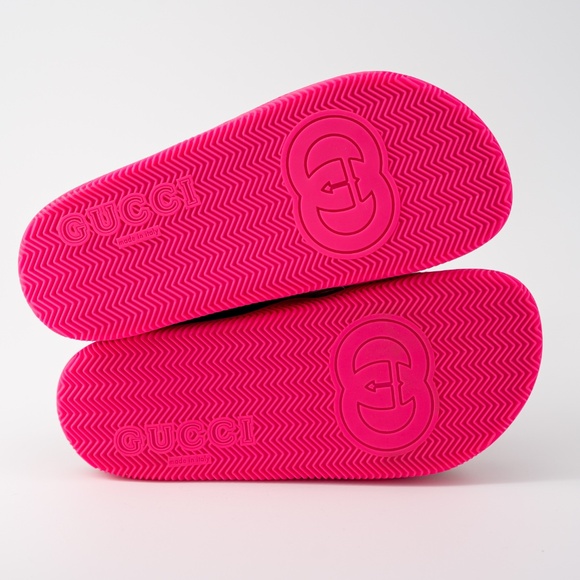 size 37G - Gucci Slide Sandals Cross Striped Red Green Web Rubber - Picture 5 of 10